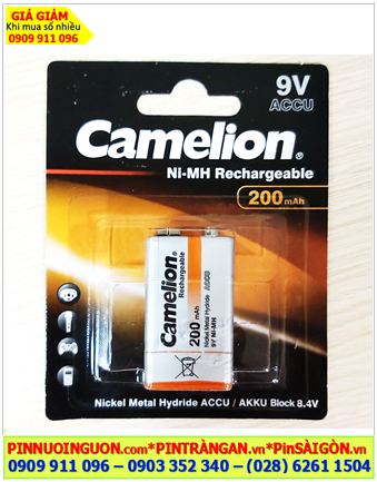 Camelion NH-9V200BP1; Pin sạc 9v Camelion NH-9V200BP1 (Vỏ màu cam) chính hãng /Vỉ 1viên